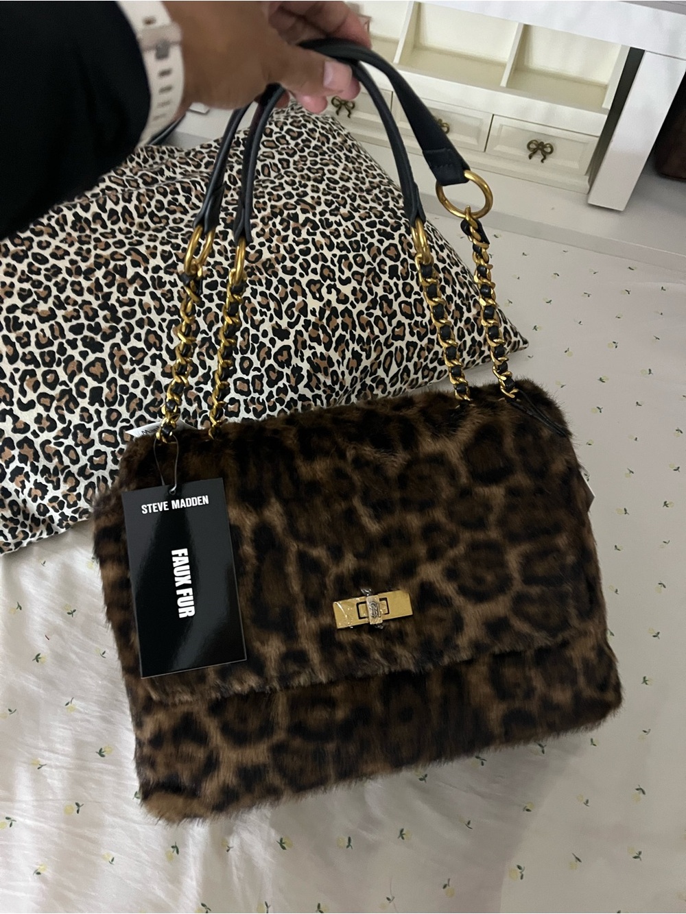 Steve Madden Leopard Faux Fur Shoulder Bag - Brown/Black